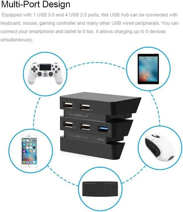 Alt view image 4 of 5 - 2020 New 5 Port USB Hub 1 USB 3.0 4*USB 2.0 USB Expansion Adapter For PS4 Pro Usb Hub 3.0 Computer Accessories PC Accessories