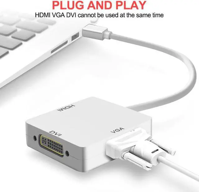 Alt view image 4 of 5 - 3 in 1 Mini DP to  DVI VGA Triple Adapter Cable for Apple iMac MacBook Pro Air DP Display Port Converter Thunderbolt