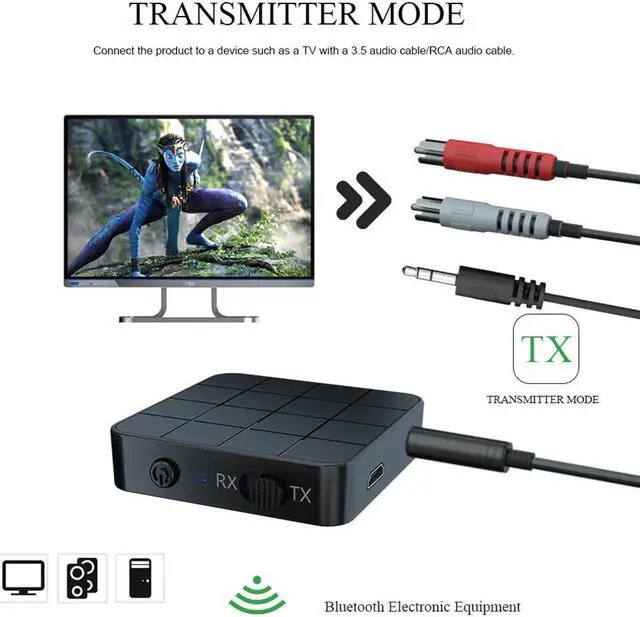 Alt view image 4 of 5 - 2 IN 1 Bluetooth 5.0 Audio Transmitter Receiver 3.5mm Wireless Adapter Stereo Audio Dongle For TV Car / Home Speakers