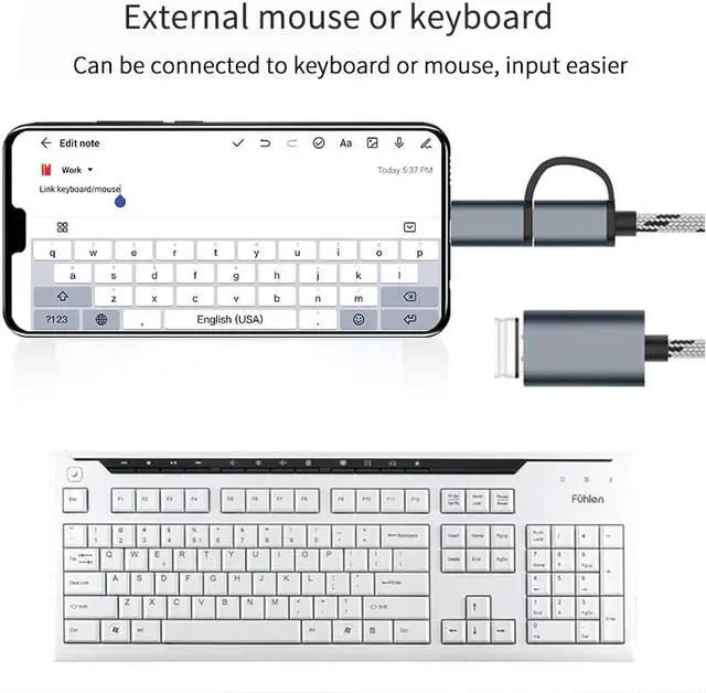 Alt view image 3 of 5 - 2-in-1 OTG adapter cable nylon braided USB 2.0 to Micro USB Type C  sync adapter, 2-in-1 OTG adapter for  MacBook