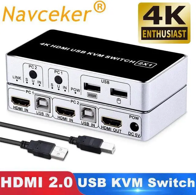Main image of 2020 4K 60Hz KVM Switch 2 Port KVM Switch USB PC Computer KVM Switch Keyboard Mouse Switcher Box for Laptop,PS4,Xbox