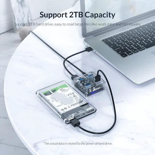 Alt view image 4 of 5 - Transparent USB 3.0 HUB 4 Ports High Speed USB Splitter with Power Charging Interface for Windows Mac Linux Laptop PC
