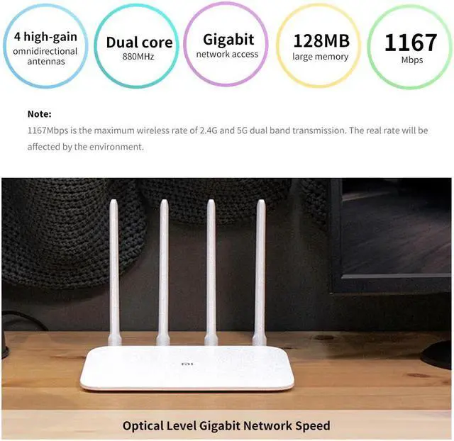 Alt view image 3 of 5 - WIFI Router 4A Gigabit Version 2.4GHz 5GHz WiFi Repeater Dual Band 1167Mbps 4 High-gain Antennas  APP Wireless Routers