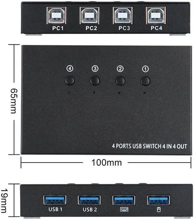 Alt view image 2 of 5 - 4 In 4 Out USB Switch KVM Switch Box 4 USB2.0 Switcher PC Sharing Splitter for Keyboard Mouse Printer Sharing DJA88