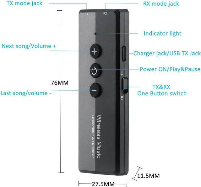 Alt view image 4 of 5 - Low Latency Wireless Adapter Bluetooth 5.0 Receiver TV Audio Transmitter For Speaker Headphones Stereo Music 3.5mm Jack