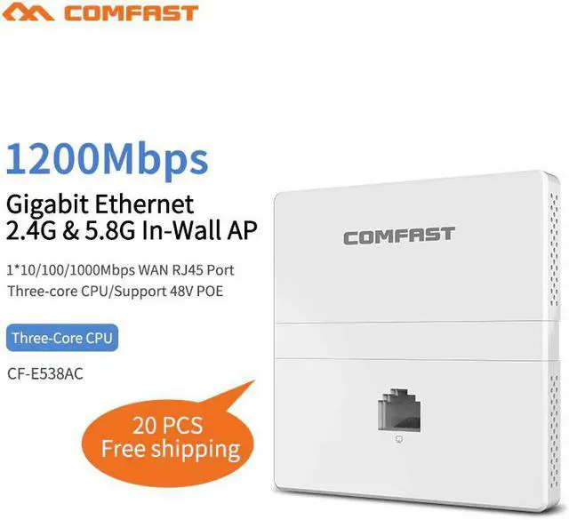 Main image of 20pcs 1200Mbps Dual band Wireless in Wall AP 5Ghz Gigabit AC wifi Router 1/10/100/1000Mbps WAN / LAN RJ45 Port RouterCF-E538AC