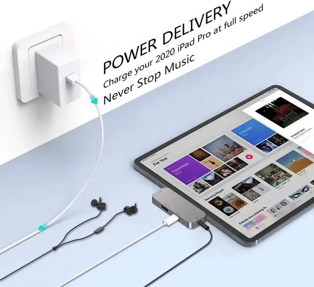 Alt view image 2 of 5 - C HUB for iPad Pro 2020 2018 type C to 3.0 Audio Jack PD Charging Adapter Hubs -C Docking Station