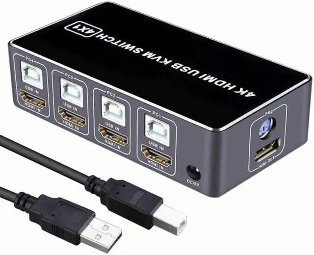 Alt view image 4 of 5 - 4K Ultra HD KVM Switch Shares Stable USB  Mouse Keyboard Hub 4 Ports Without Shutting Down System Anti-oxidation Plug & Play