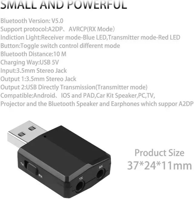 Alt view image 5 of 5 - 3 IN 1 Bluetooth Transmitter Receiver Wireless Bluetooth 5.0 Adapter Mini 3.5mm AUX Stereo For Car Music For TV Newest