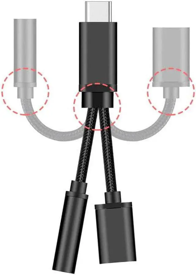Alt view image 5 of 5 - 3.5mm USB-C TypeC To Aux Audio Charging Cable Adapter Y Headphone Splitter For  For   Type-C Convertor 2 In1