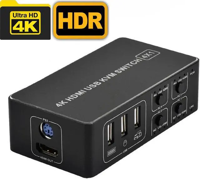 Alt view image 6 of 7 - 4 port  KVM Switch 4K USB  KVM Switcher 4 in 1 out 4KX2K/60HZ win10/8/mac os. PC laptop