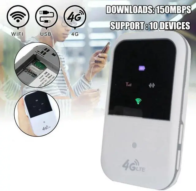 Alt view image 5 of 5 - 4G LTE Wifi Router Hotspot 150Mbps Unlocked Mobile Modem Supports 10 Users for Car Home Travel B1 B3