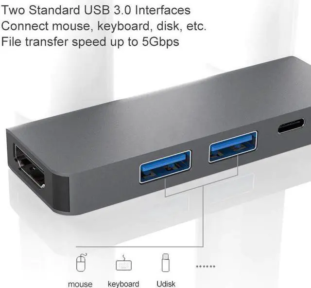 Alt view image 3 of 5 - Thunderbolt 4 in1 USB-C to Adapter 2x USB3.0 Type-C PD Hub For P20 Pro Dex Galaxy S9/S8
