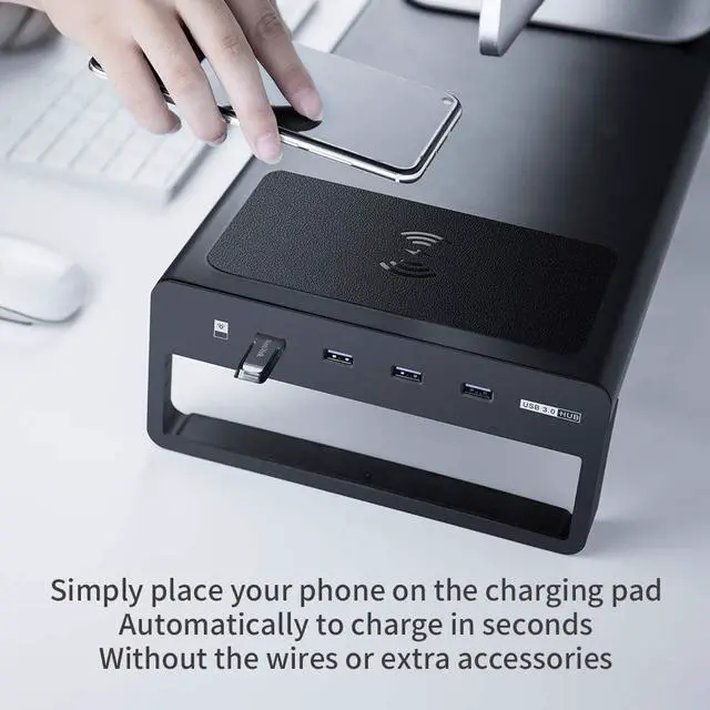 Alt view image 2 of 5 - Alloy Monitor Stand Computer Base Table wireless charge With 4 Usb 3.0 desk HUB Laptop Desk Stand