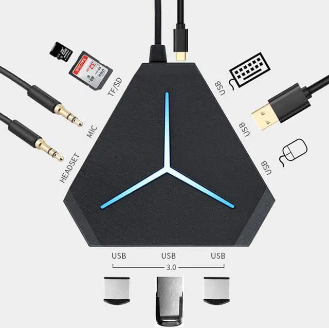 Alt view image 2 of 5 - 6 Port 3 In 1  USB Sound Card USB 2.0 3.0 Hub External Noise Cancelling Headset Adapter Virtual Sound Channel For Laptops Tablet