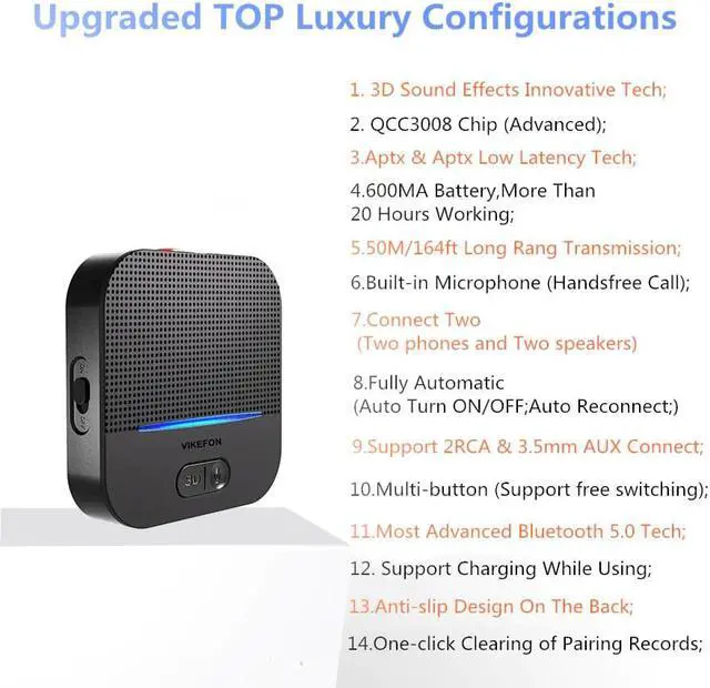 Alt view image 4 of 5 - Bluetooth RCA Receiver 5.0 aptX LL 3D Effects QCC3008 Chip Handsfree Call Car Audio Transmitter 3.5mm Jack Aux Wireless Adapter