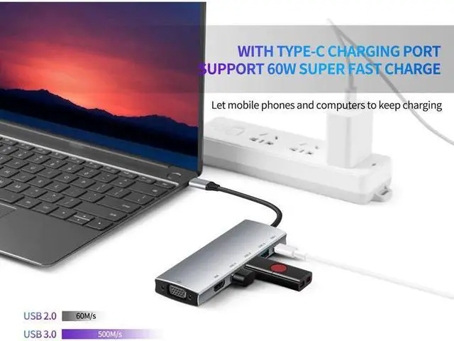 Alt view image 4 of 5 - C Hub for Mac Book Pro/Air, iPad Pro 6IN1  C Hub with VGA, 4K HDMI  C Power Delivery, 3  3.0 Hub