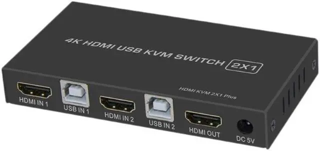 Main image of 4K HDMI KVM Switch 2In 1Out USB HDMI1.4 KVM Switcher Splitter Support Remote Wake-Up for Keyboard Mouse Printer Monitor