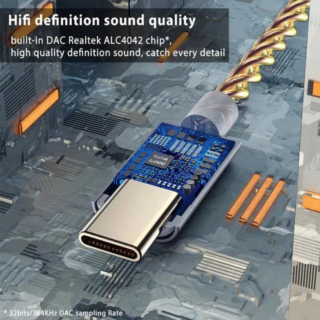 Alt view image 5 of 5 - Type C To 3.5mm HIFI  DAC Hi-Res Earphone Amplifier Adapter Aux Audio Cable Lossless Sound Quality for  note 20 10