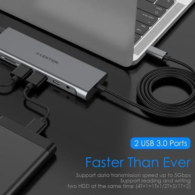 Alt view image 3 of 5 - Cable USB C Hub with 4K HDMI, 2 USB 3.0, 3.5mm  audio,Type C Charging Adapter for MacBook Pro 13/15/16 (Thunderbolt 3 Port)