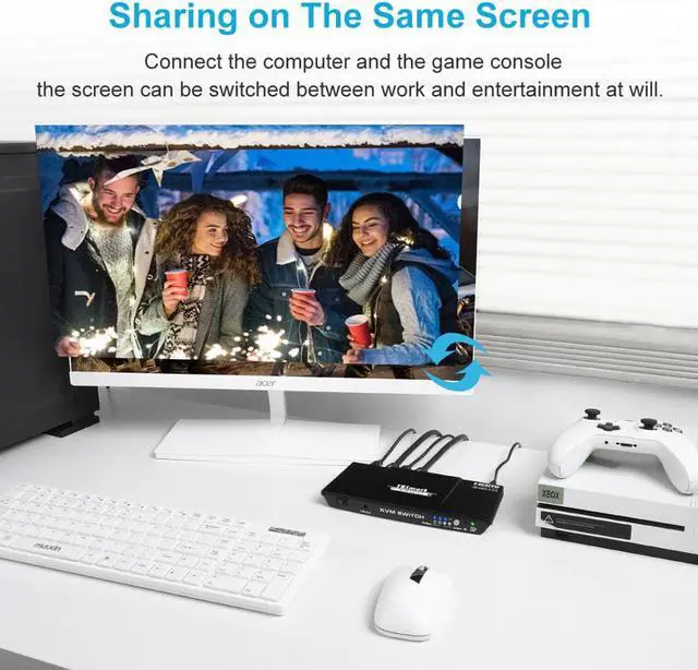 Alt view image 2 of 5 - KVM Switch 2 Ports USB2.0 KVM Switch 4K@60Hz with 2 Pcs 5ft KVM Cables Switcher Support USB 2.0 Device Control 2PC