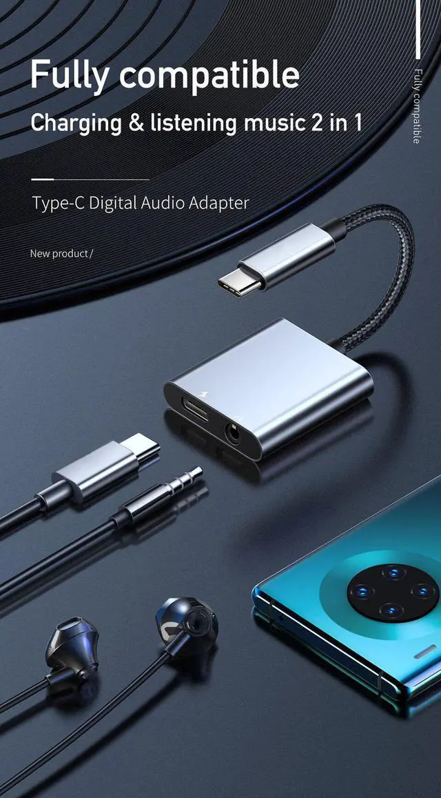 Alt view image 5 of 5 - C To AUX Cable Adapter Type C 3.5mm AUX Earphone Converter DAC Chip PD QC Charging for  Galaxy Note 20 Ultra Pixel 4