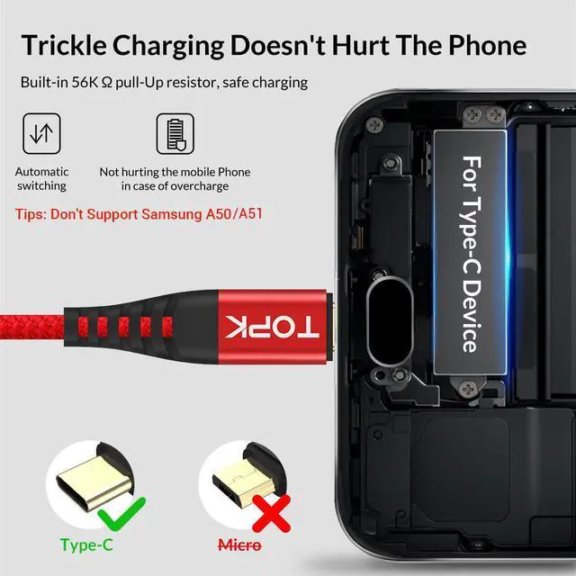 Alt view image 2 of 5 - AN42 3A Quick Charge 3.0 USB Type C Cable for Xiaom Redmi Note 7 Fast Charging Type-C Cable for  S9 S10 Plus USB C