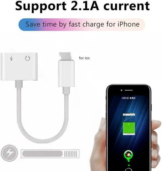 Alt view image 5 of 5 - For iPhone 11 6s 7 8 Plus Aux Jack Headset 2 in 1 Audio Adapter Charging Earphone Cable for Lighting 3.5mm To Headphone Splitter