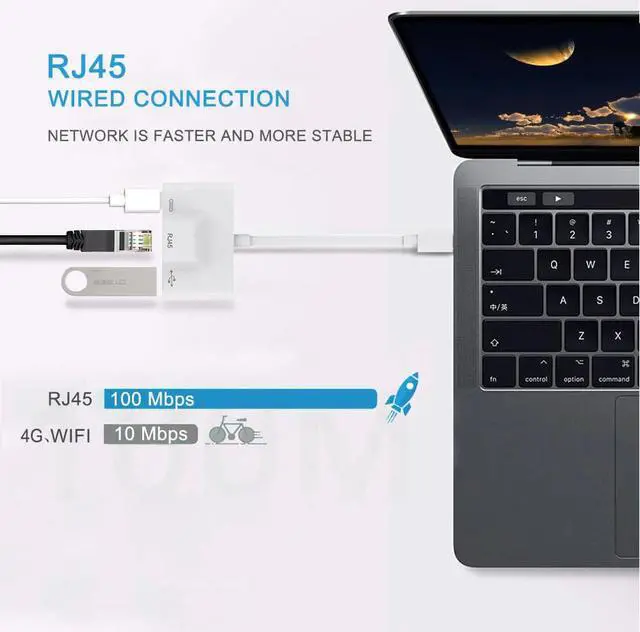 Alt view image 4 of 5 - USB-C Ethernet OTG Adapter Type C to RJ45 Port USB 3.0 Adapter USB-C Splitter Hub for P20
