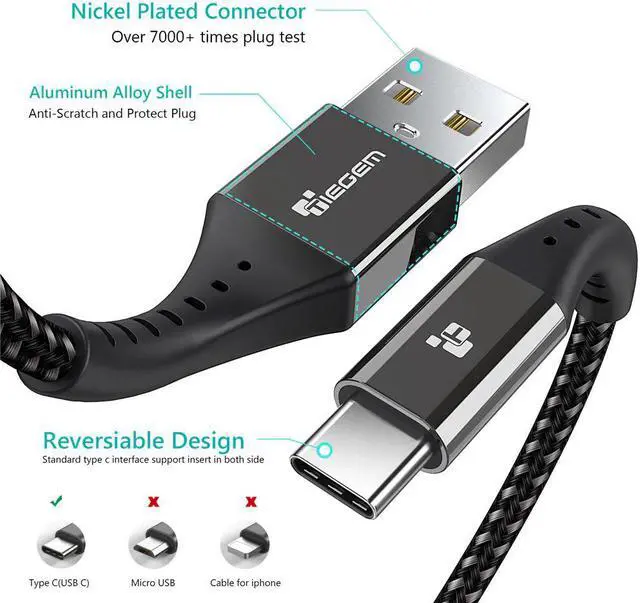 Alt view image 3 of 5 - USB Type C Cable USB-C 3A Fast Charging Type-C Cable Sync  Cable for  S8 S9 S10  mi9 note 7 8 9 cord