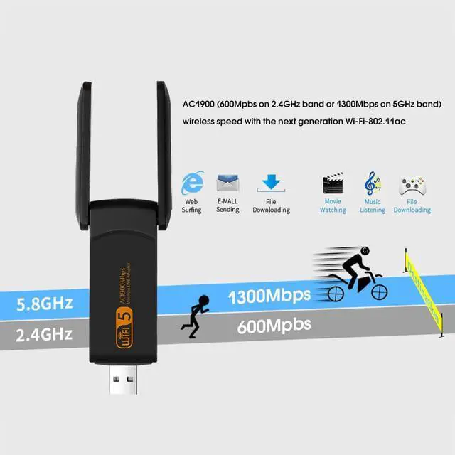 Alt view image 5 of 5 - 802.11AC Dual Band USB3.0 Wifi Adapter Dongle 1900Mbps Gigabit Ethernet 2.4GHz 5GHz RTL8814 Wi-fi Receiver Wireless Network Card