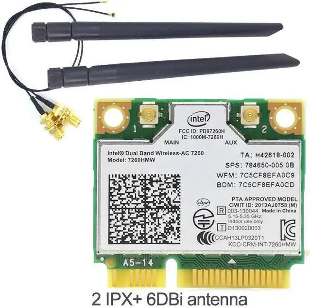 Alt view image 4 of 4 - 802.11ac for Intel Wireless-AC 7260 7260HMW wifi+BT 4.0 Bluetooth adapter mini PCI-E 867Mbps 7260AC 2x2 WiFi Wlan card