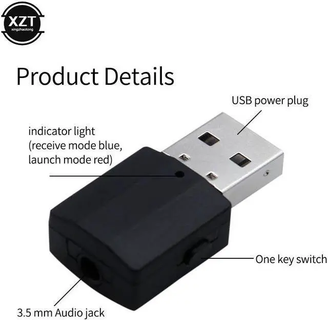 Alt view image 4 of 5 - Bluetooth adapter Transmitter Audio Receiver Bluetooth 5.0 Mini Stereo AUX 3.5mm Jack For TV PC Car Kit Wireless Adapter