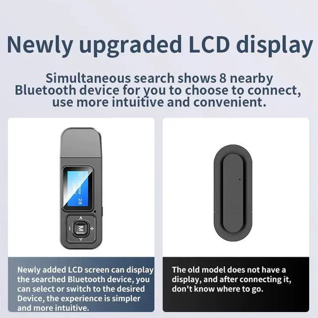 Alt view image 3 of 5 - 5-IN-1 USB Dongle Bluetooth 5.0 Audio Receiver Transmitter With LCD Display Mini 3.5mm AUX RCA Wireless Adapter With MIC For TV