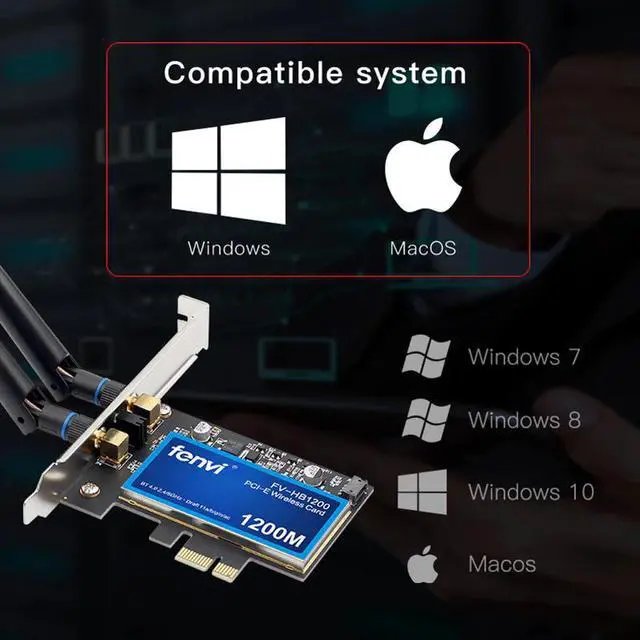 Alt view image 4 of 5 - FV-HB1200 Desktop MacOS Hackintosh Dual band 1200Mbps Bluetooth 4.0 PCI-E Wireless Wi-Fi Adapter 802.11ac BCM94360CS2 Wifi Card