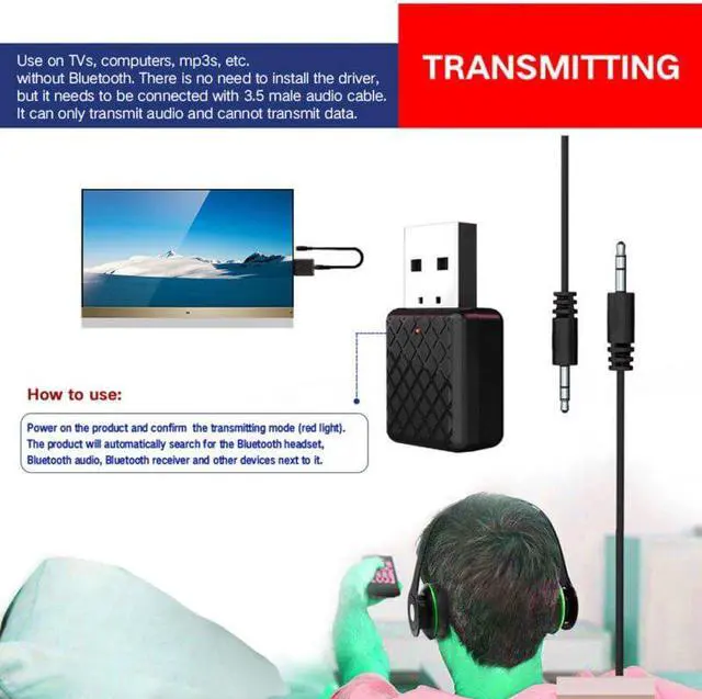Alt view image 5 of 5 - 2 in 1 Mini Bluetooth 5.0 Audio Receiver Transmitter AUX RCA USB 3.5mm Jack For TV PC Car Kit Wireless Adapters