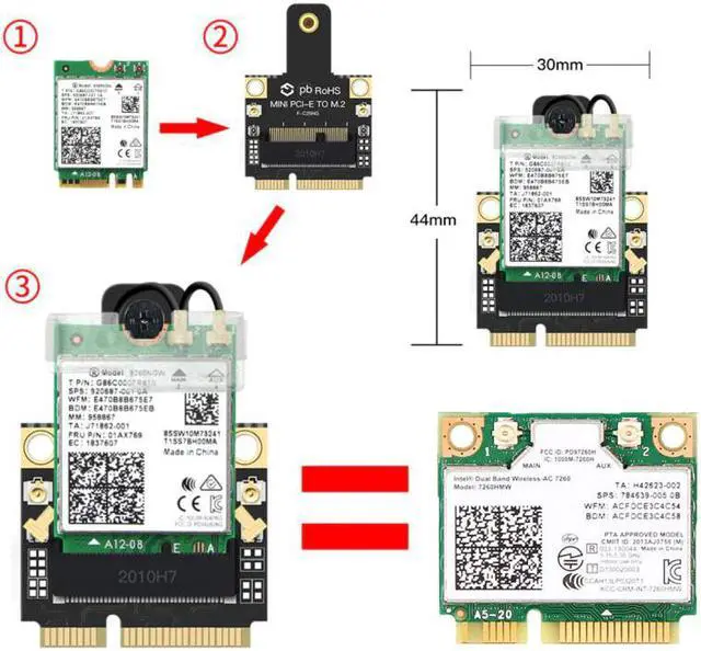 Alt view image 3 of 5 - To Mini PCI-E Wi-Fi Adapter Intel 9260 AX200 7260 Wireless 2030Mbps Bluetooth 5.0 Wifi Card 9260NGW AX200NGW 7260HMW