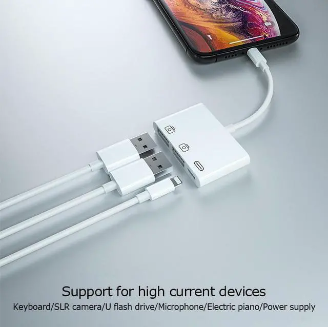 Alt view image 5 of 5 - New OTG Double USB Adapter for iPhone 8 X iOS 13 USB camera U flash drive converter for lightning USB cable headphones
