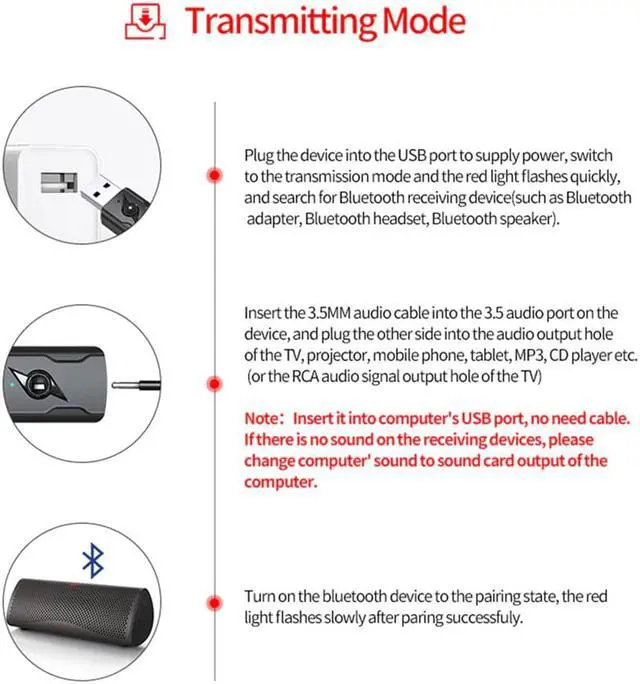 Alt view image 4 of 5 - 4 IN 1 USB Bluetooh 5.0 Audio Receiver Transmitter 3.5 AUX Jack RCA Stereo Wireless Bluetooth Adapter For TV PC Car Music