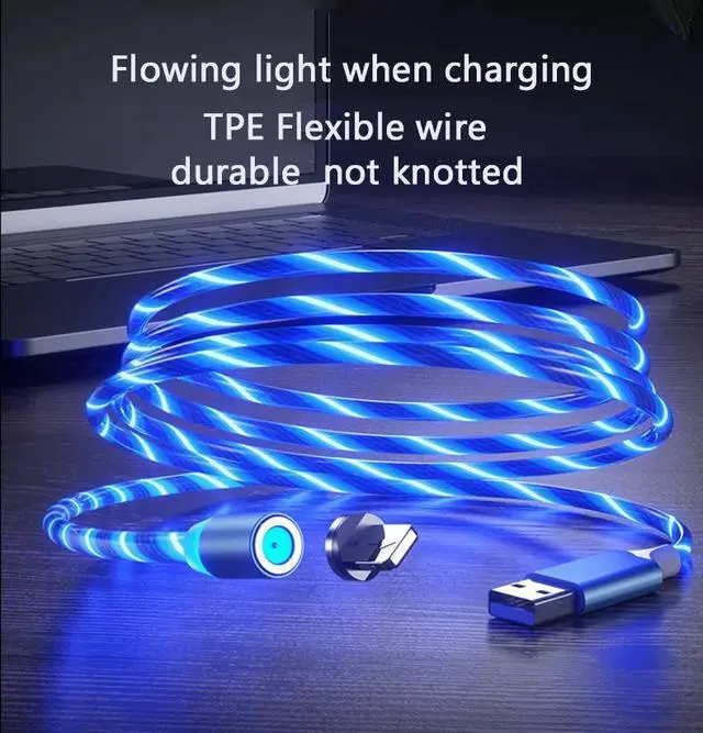 Alt view image 5 of 5 - 1m Magnetic charging Mole Phone Cable USB Type C Flow Luminous Lighting  Wire for   LED Micro Kable