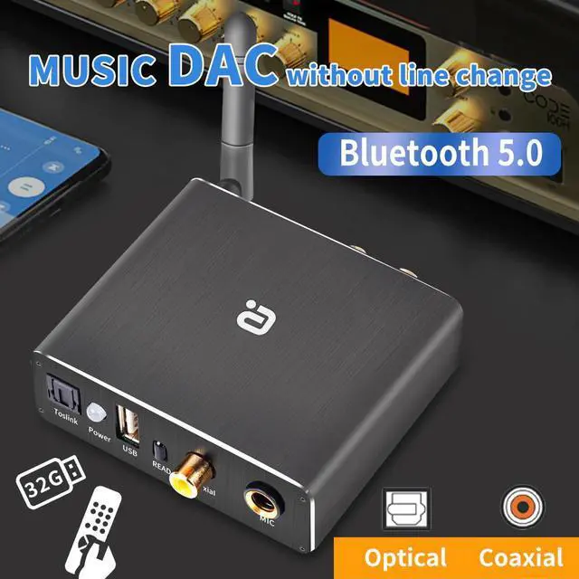 Main image of Bluetooth 5.0 Receiver Audio DAC Converter U-disk Player KTV microphone Optical Coaxial To 3.5mm RCA Aux Music Adapter