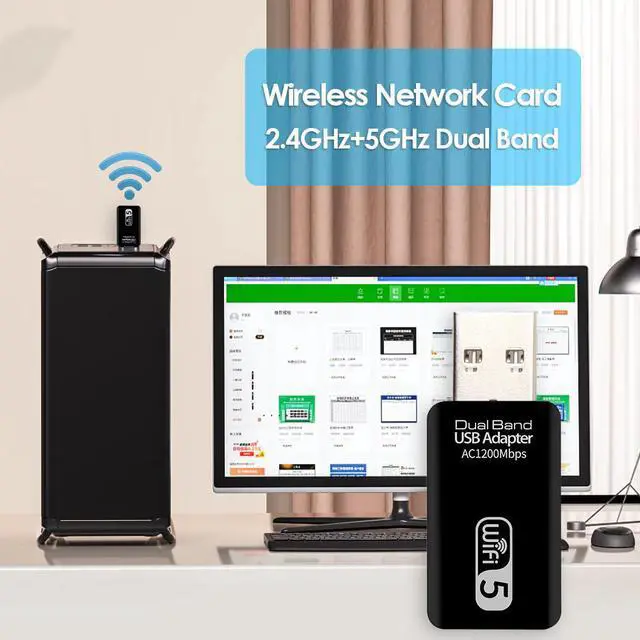 Alt view image 3 of 5 - USB Wifi Wireless Network Card 2.4G/5G Dual-Band 1200Mbps wifi Receiver Adapter Dongle for Desktop Laptop