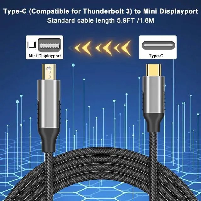 Main image of 5.9ft USBC to Mini displayport Cable USB Type C Thunderbolt 3 to mini DP Cord 4k for Thunderbolt 3 For Macbook Pro  LG
