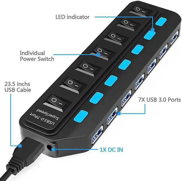 Alt view image 3 of 5 - 3.0 HUB Multi 4 7 Port Splitter With Power Adapter For Macbook Air Pro Pc Computer Laptop Accessories 3 Hab