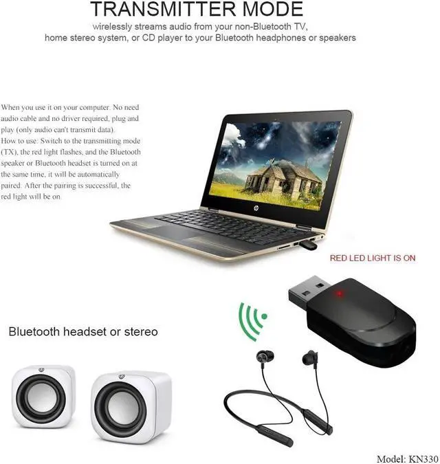 Alt view image 5 of 5 - and Play for PC, 3 IN 1 Bluetooth 5.0 Audio Receiver Transmitter Stereo USB 3.5MM Jack AUX Wireless Adapter For TV Car MP3