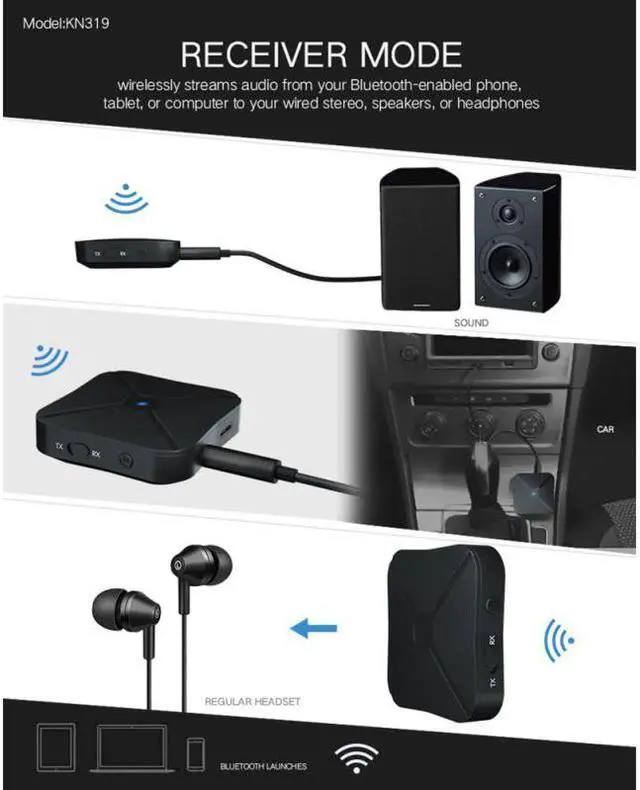 Alt view image 4 of 5 - Bluetooth 5.0 4.2 Audio Transmitter Receiver 2in1 TV Car Music Receiver 3.5mm AUX RCA Wireless Adapter For Headphone Speaker