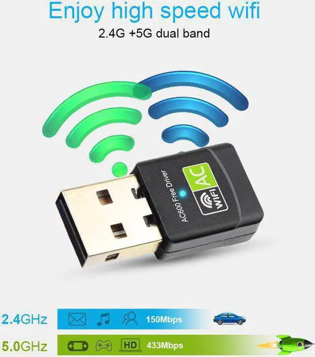 Alt view image 2 of 5 - band USB Wifi Adapter 600Mbps Wifi Adapter 2.4G 5Ghz Antenna USB Ethernet PC Wi-Fi Adapter Lan Wifi Dongle AC Wifi Receiver