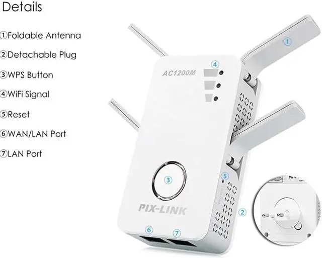 Alt view image 2 of 5 - 2.4GHz / 5GHz WiFi Repeater Booster Dual Band AC 1200Mbps Extender Router Wireless Amplifier WPS With 4 High Gain Antennas