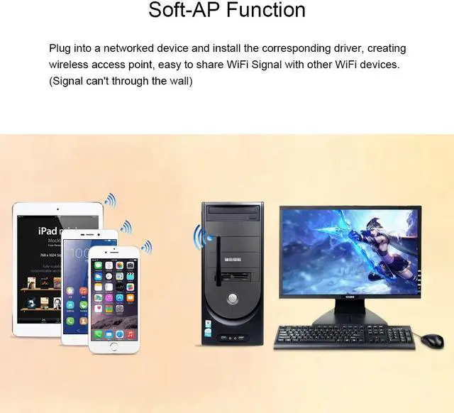 Alt view image 5 of 5 - 150Mbps External Wireless Network Card 150M Mini USB WiFi Adapter Antenna LAN Ethernet Wi-Fi Receiver Dongle 802.11n/g/b