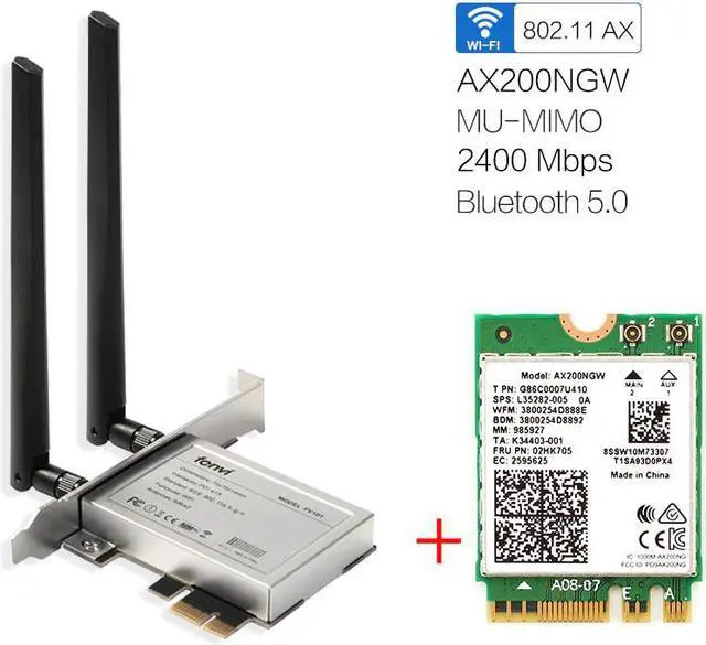 Main image of Wireless Wifi PCI-E Adapter AX200 NGFF M.2 Wi-Fi Dual Band 2400Mbps Bluetooth 5.1 Card 802.11ac/ax Windows 10